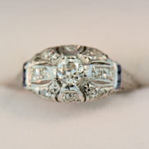 art deco platinum diamond and calibre sapphire ring