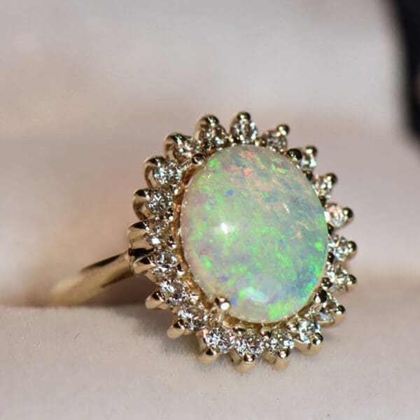 classic australian opal and diamond diana style halo ring 2