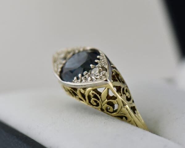 dark blue montana sapphire antique engagement ring twotone gold 2