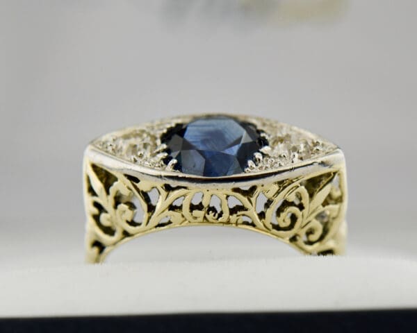 dark blue montana sapphire antique engagement ring twotone gold 3