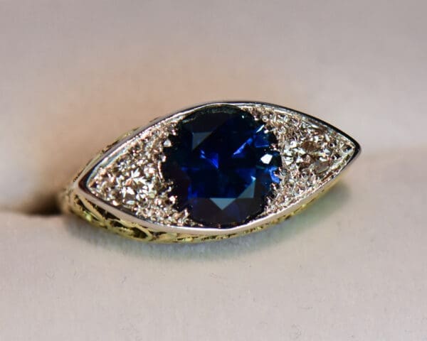 dark blue montana sapphire antique engagement ring twotone gold 4