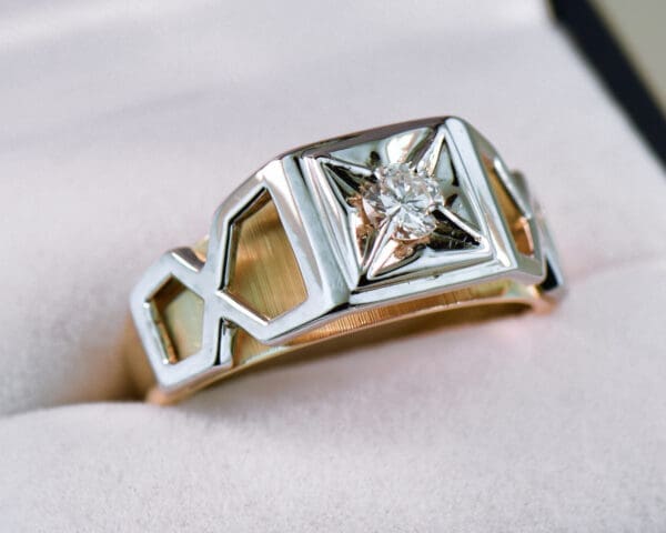 mid century vintage mens diamond ring twotone gold 5