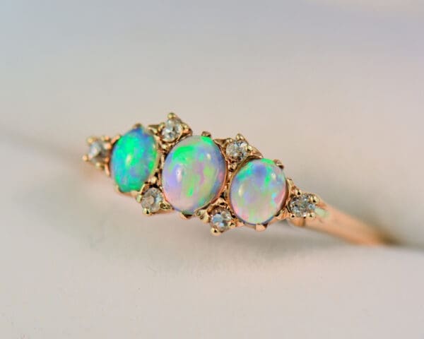 antique edwardian opal and diamond three stone ring 2