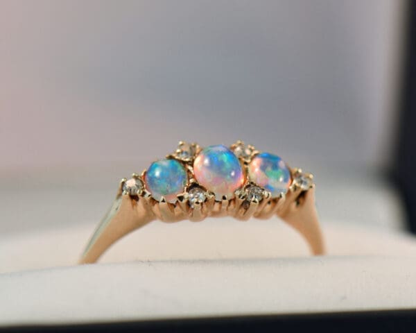 antique edwardian opal and diamond three stone ring 3