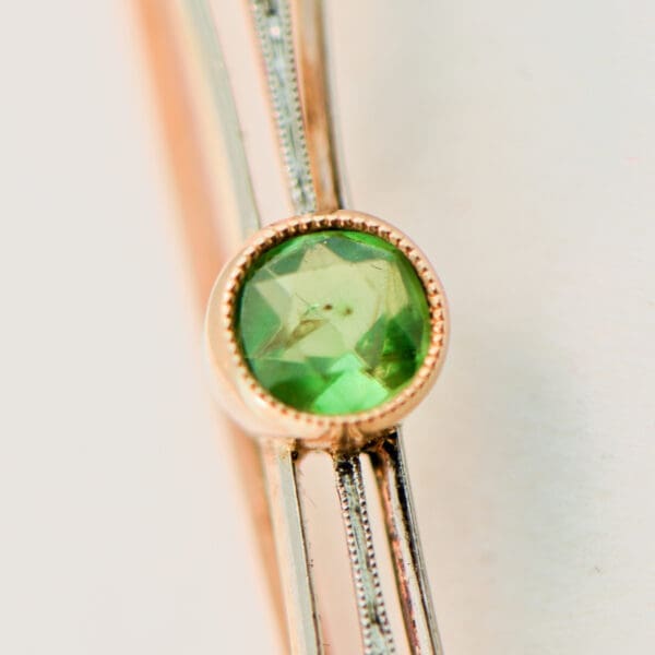antique russian demantoid green garnet and rose cut diamond brooch 3