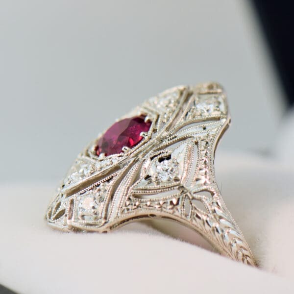 art deco filigree ring with 1ct no heat ruby and diamonds gia 2