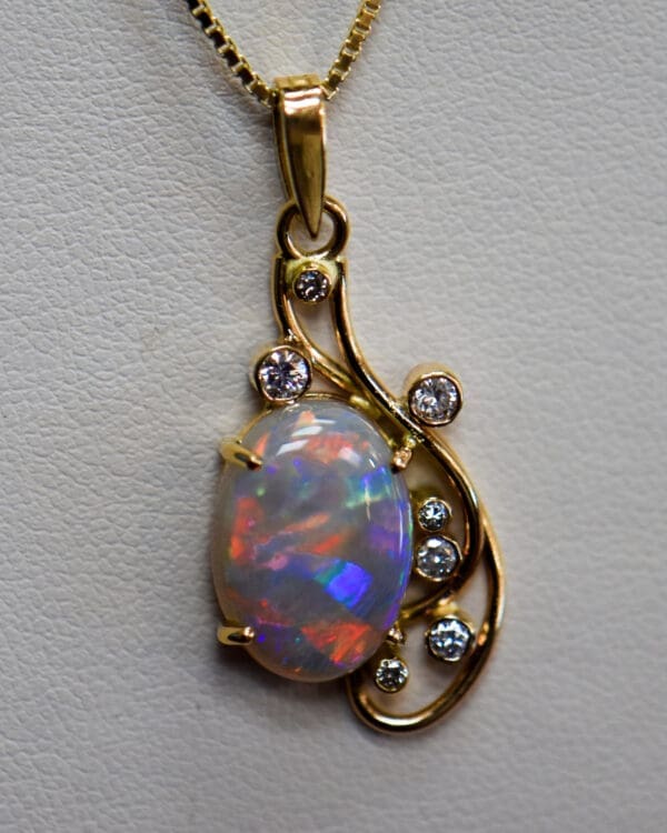 australian 18k freeform pendant with ribbon flash multicolor crystal opal 3