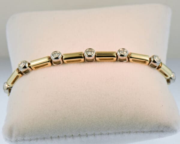 bezel set diamond and gold link twotone tennis bracelet 2