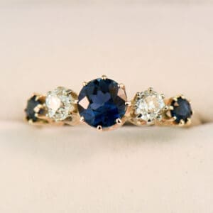 british antique sapphire and diamond 5 stone ring