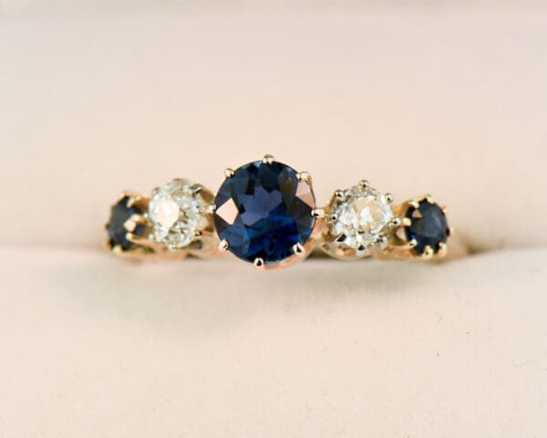 british antique sapphire and diamond 5 stone ring