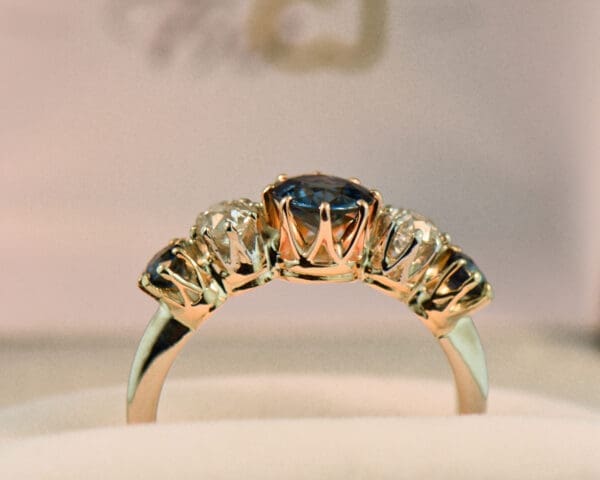 british antique sapphire and diamond 5 stone ring 2