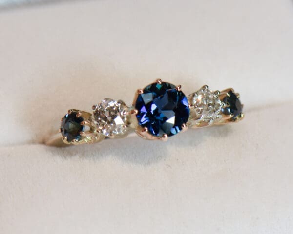 british antique sapphire and diamond 5 stone ring 3