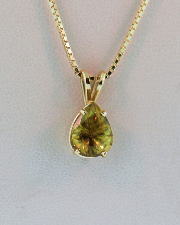 greenish yellow sphene pear solitaire pendant in gold 2