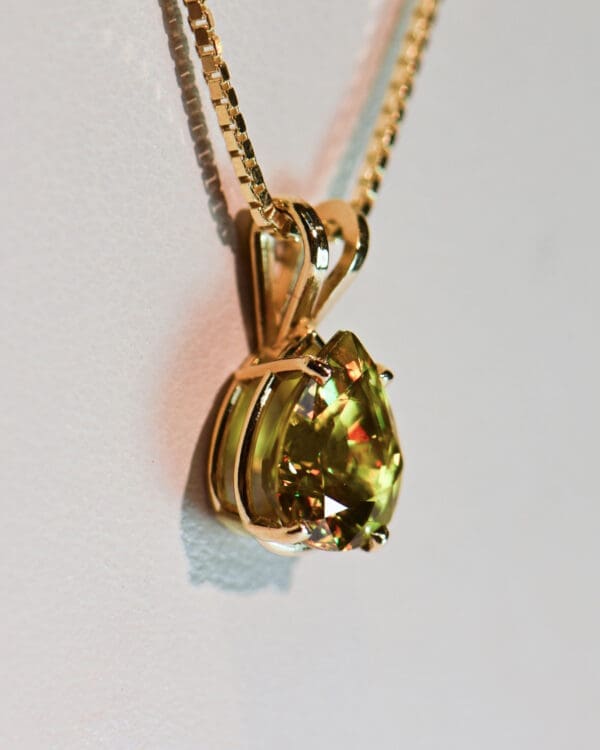 greenish yellow sphene pear solitaire pendant in gold 4