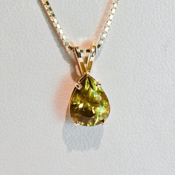 greenish yellow sphene pear solitaire pendant in gold 5