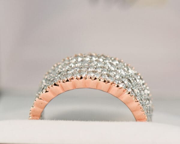 impressive custom pave diamond band in white and rose gold 2