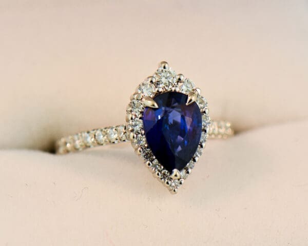 modern pear shape blue sapphire engagement ring