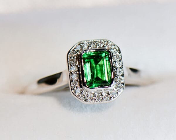 tsavorite and diamond emerald cut halo ring 3