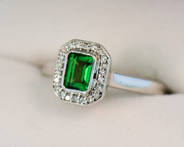 tsavorite and diamond emerald cut halo ring 4