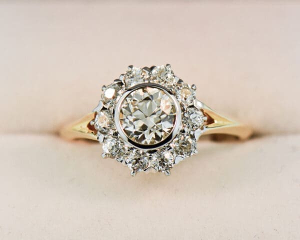 victorian antique round diamond halo engagement ring 1ct euro cut diamond center