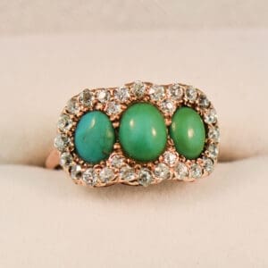 victorian persian turquoise and diamond three stone ring in gold