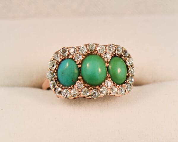 victorian persian turquoise and diamond three stone ring in gold