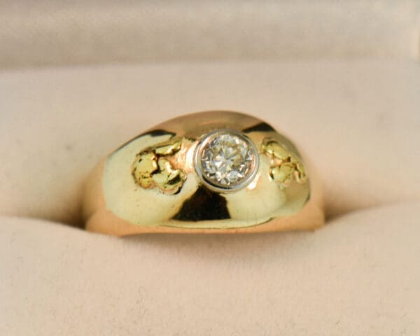 vintage gypsy ring with bezel set old euro diamond and nugget accents