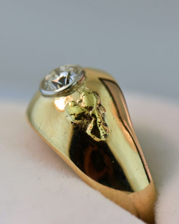 vintage gypsy ring with bezel set old euro diamond and nugget accents 3