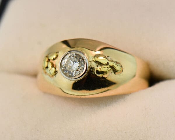 vintage gypsy ring with bezel set old euro diamond and nugget accents 4