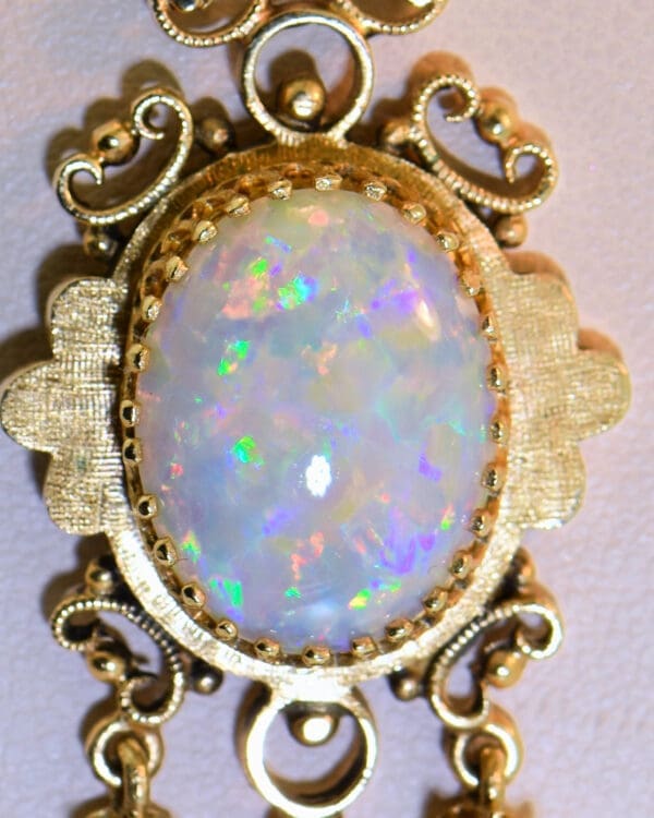 vintage mid century gold and white opal fringe pendant 4