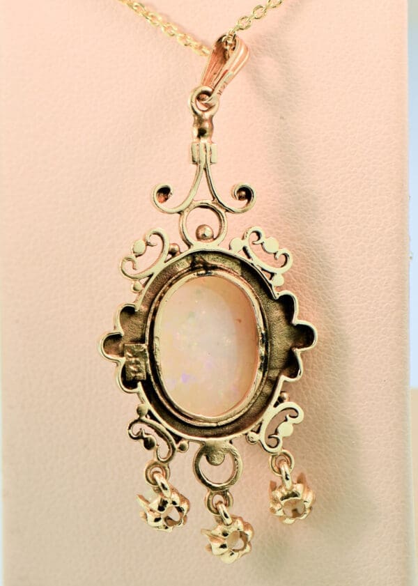 vintage mid century gold and white opal fringe pendant 5