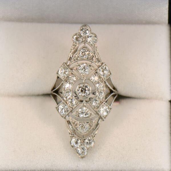art nouveau platinum diamond dinner ring 2 inches long
