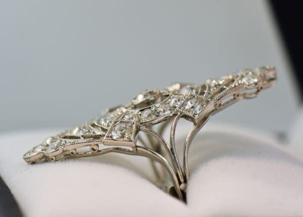 art nouveau platinum diamond dinner ring 2 inches long 2