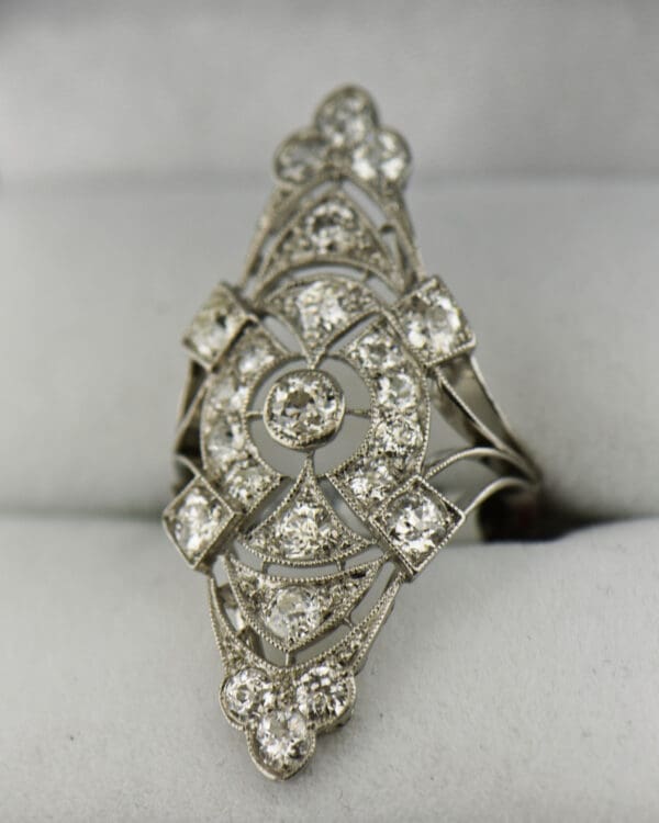 art nouveau platinum diamond dinner ring 2 inches long 3