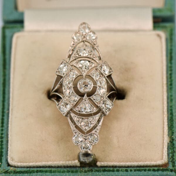 art nouveau platinum diamond dinner ring 2 inches long 4