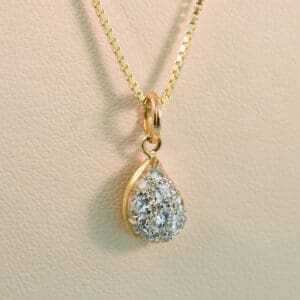dainty vintage diamond pave teardrop pendant twotone gold