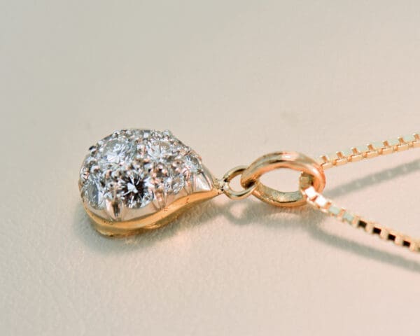 dainty vintage diamond pave teardrop pendant twotone gold 2