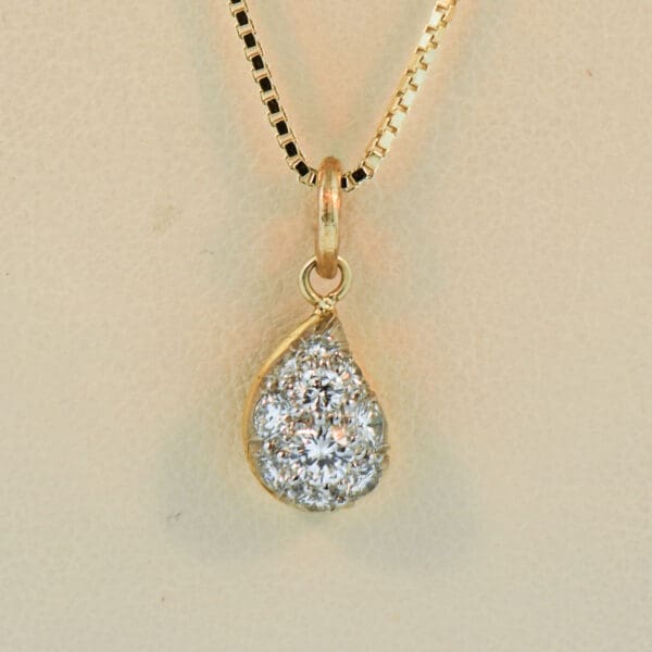 dainty vintage diamond pave teardrop pendant twotone gold 4