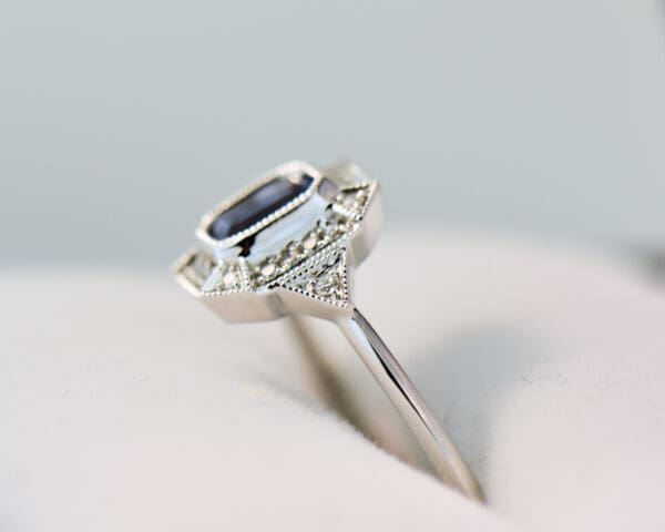 deco style dainty emerald cut blue sapphire engagement ring 2