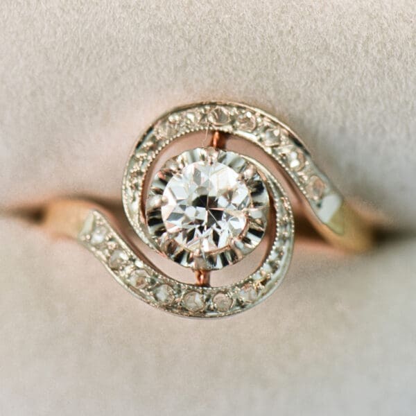 french antique diamond swirl engagement ring with old european cut center 3