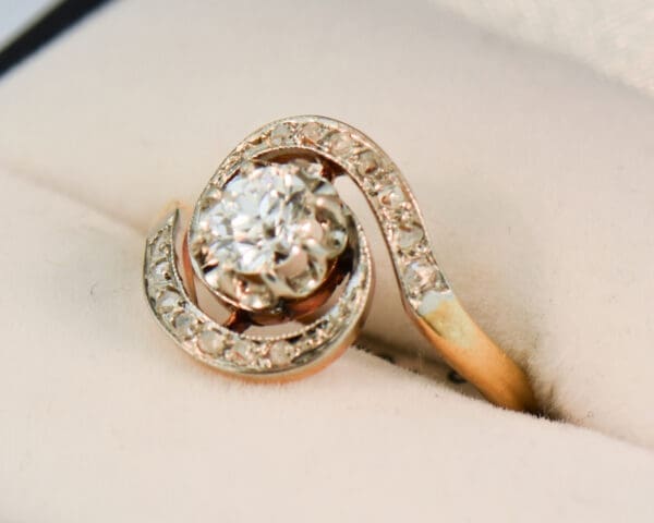 french antique diamond swirl engagement ring with old european cut center 4
