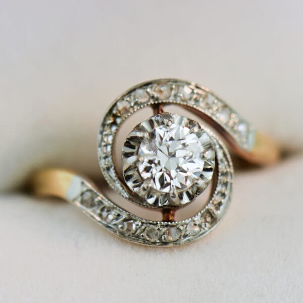 french antique diamond swirl engagement ring with old european cut center 5