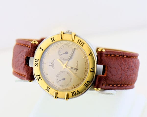 1980s omega constellation quartz calendar twotone wristwatch