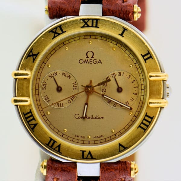 1980s omega constellation quartz calendar twotone wristwatch 2
