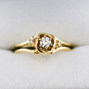 carved rose floral gold and diamond antiqued engagement ring