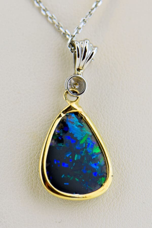 estate freeform black opal and diamond pendant in twotone gold 3