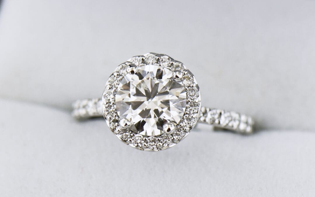 lab created diamond halo engagement ring white gold