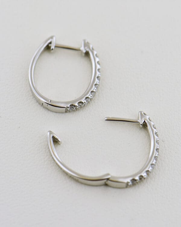 mid size diamond hoop earrings oval shape 3