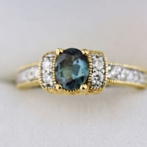 natural alexandrite and diamond engagement ring strong color change