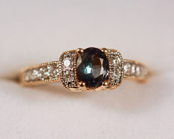 natural alexandrite and diamond engagement ring strong color change 2